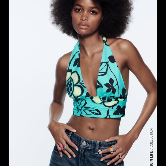 Zara Tops - Zara neon blue printed halter top
